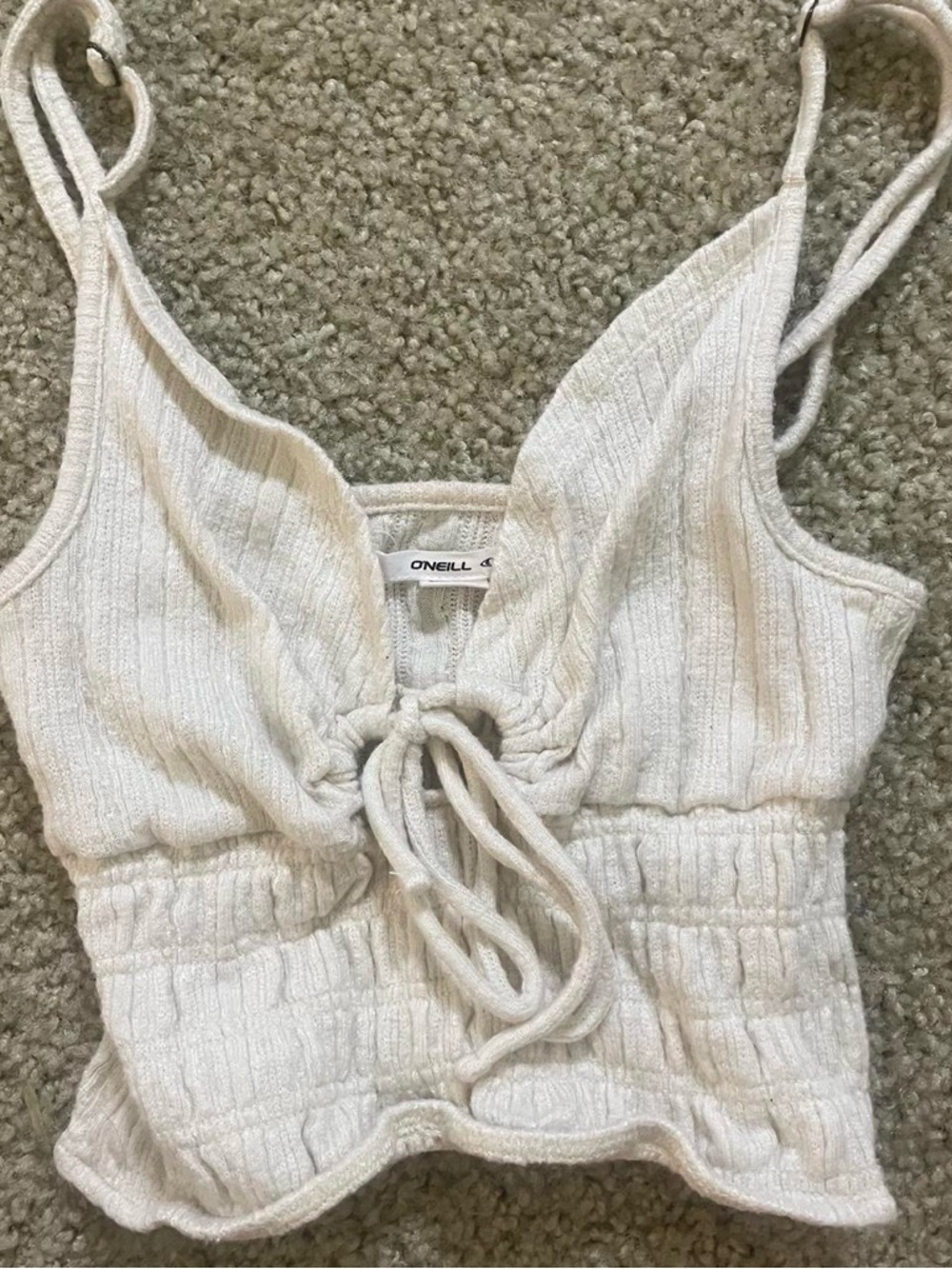 O'Neill Neutral Cream Ribbed Tie-Front Tank